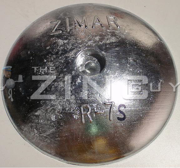R-7 S Hull/Rudder Single round Plate Zinc Anode 6 1/2" dia 