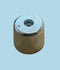 Metallic cylindrical object with a threaded hole on a light blue background